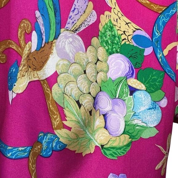 VTG Diane Von Furstenberg XL 100% Silk Button Up Blouse Floral Tropical Resort - Picture 11 of 16